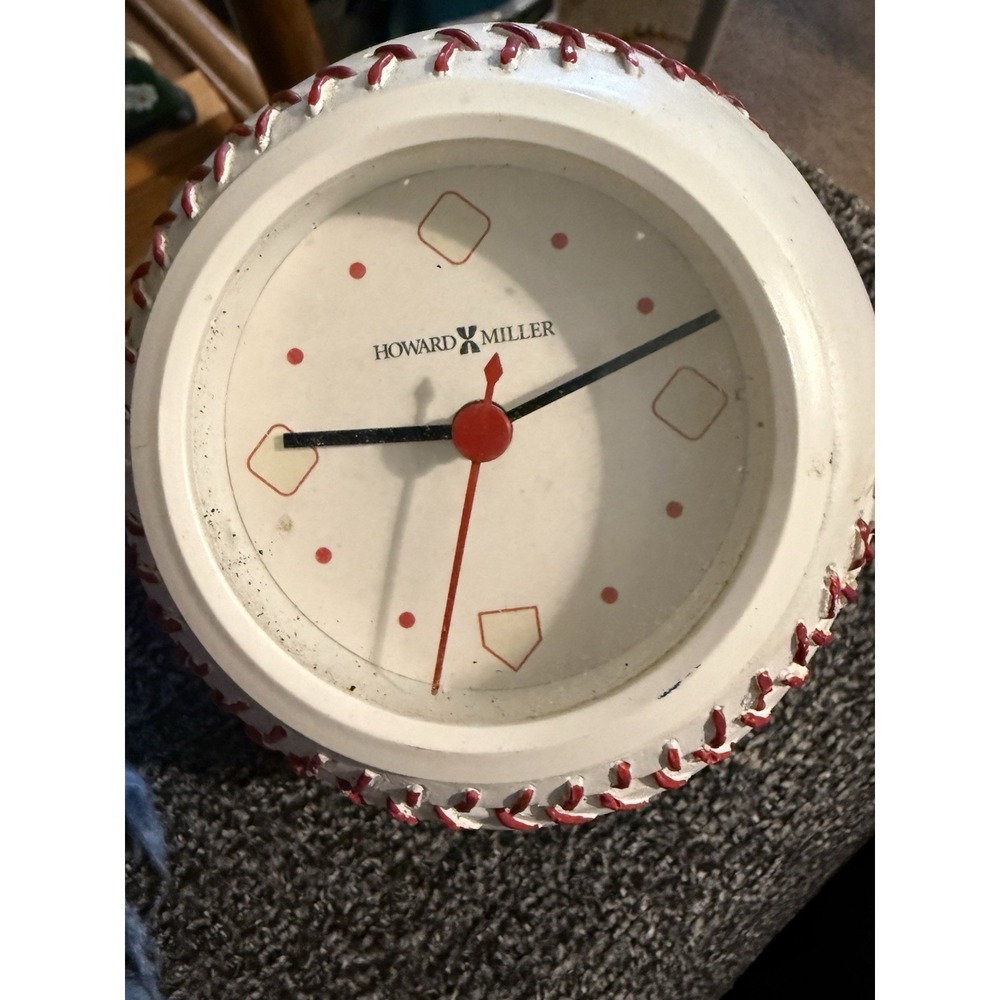 Howard Miller Polystone Baseball Shaped Table Clock #645-458 Needs‎ Battery